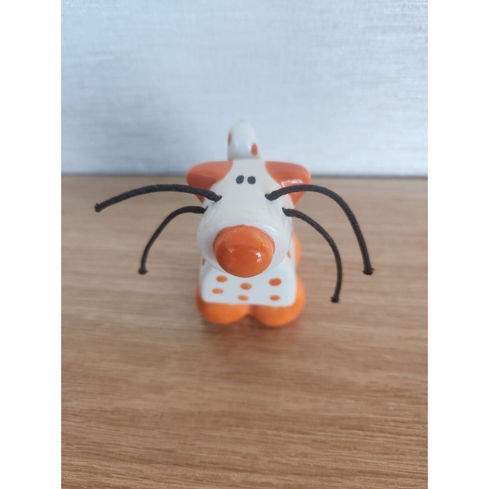Whimsical 2Kewt Ceramic Orange‎ Polka Dot Cat Figurine Rope Whiskers Decorative
